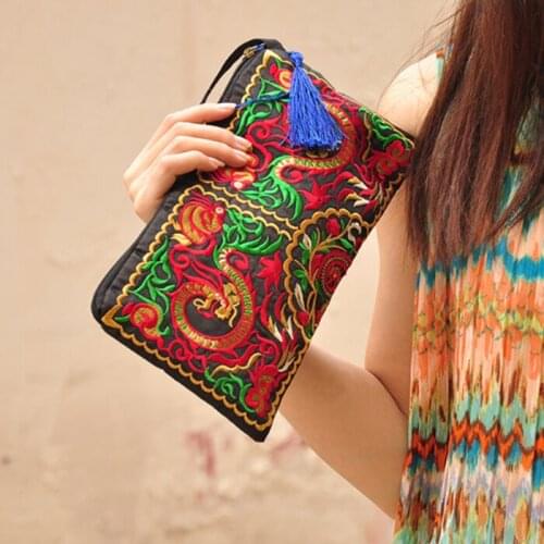 College student Wallet Ethnic Embroidered Wrist Purse Clutch Bag Retro Phone Holder National Canvas Fashion Wallet Zipper bag