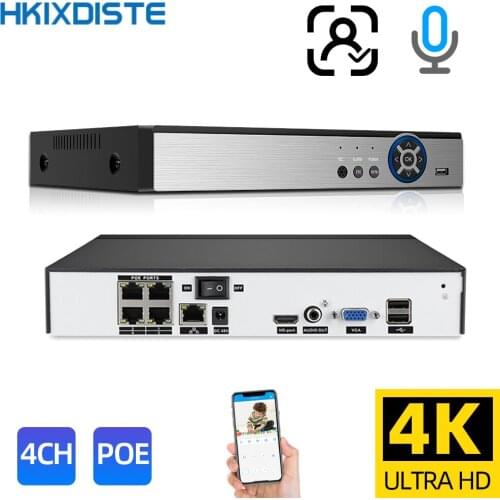 HKIXDISTE 4K 4CH POE NVR ONVIF H.265 Audio Out Surveillance Security Video Recorder for POE IP Camera (1080P/4MP/5MP/8MP/4K)