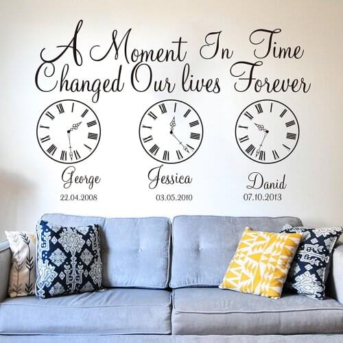 Custom Name Kids Birth Date Wall Decal Kids Room Bedroom A Moment In Time Changed Our Lives Clock Wall Sticker Vinyl Nursery Art