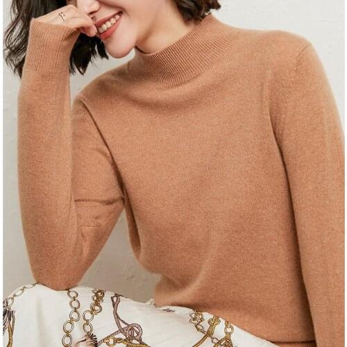 Women Cashmere 2021 New Autumn Winter Vintage Half Turtleneck Sweaters Plus Size Loose Wool Knitted Pullovers Female Knitwear