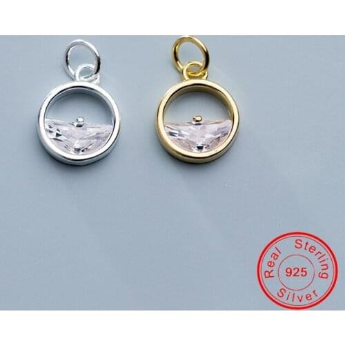 UQBing Solid Real Silver Color Circle Round CZ Zircon Women Charms Fit For Necklaces Pendant DIY Jewelry Making