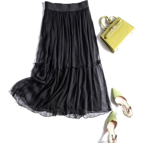 100% Silk High Waist Skirt Elegant Long Skirts for Women White Beach Skirts Womens Casual Summer 2021 Jupe Femme Pph4841