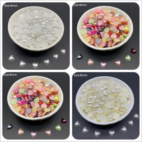 100pcs/Lot 8mm Love Shape Beads Imitation Pearls Flatback For Art Scrapbooking Wedding Decoration Beads For Jewelry Making