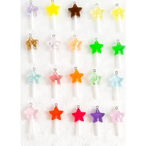 12pcs mixed small star Lollipop 38*20mm Glitter Lollipop Cute Flatback Resin Cabochons Decoration Crafts for earrings & pendants