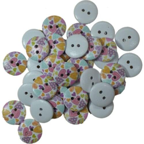 15mm 2 Eyes Printed Colorful Round Wooden Buttons for Hat, Shoes, Clothes Diy Accessories Mixed Color 50PCS/Bag