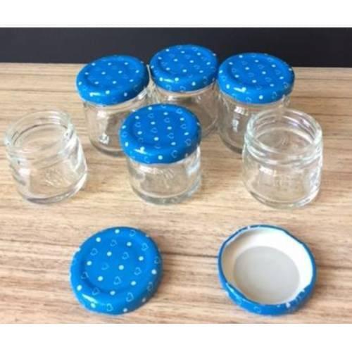 29 cc MINI GLASS JAR (BLUE - HEART PATTERNED COVER, KITCHEN, SPICE, GIFT, HOBBY, WEDDING AND ENGAGEMENT) YOUR GREAT HELP