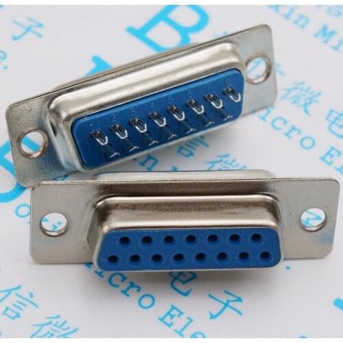 30pcs DB15 female serial wire-type 15-pin socket for double blue plastic pin plug connector