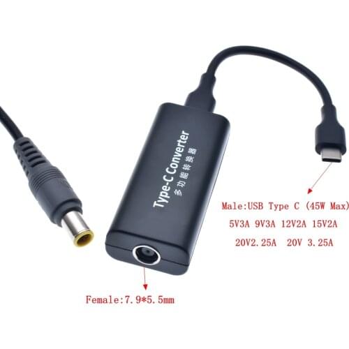 65W USB Type C Adapter Charger Converter Dc Power Jack Connector for Laptop Mobile Phones 7.9*5.5mm Female to USB Type C Adaptor