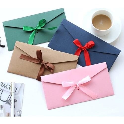 5pcs/lot Vintage Ribbon Pearl Paper Envelopes Kraft Envelope for Wedding Invitation Envelope Gift Envelope