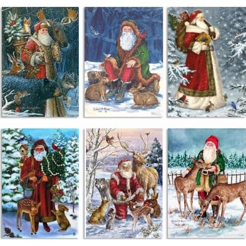 Muxun 5D Diamond Painting Full Drill Square Santa Claus Diamond Embroidery Animal Rhinestone Picture Mosaic Christmas Decoration