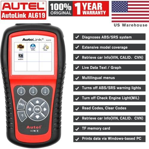 Autel AL619 OBD2 Scanner Car Diagnostic Tool Code Reader Engine,ABS,SRS Auto AL619 Diagnostic Tool Automotive Scanner