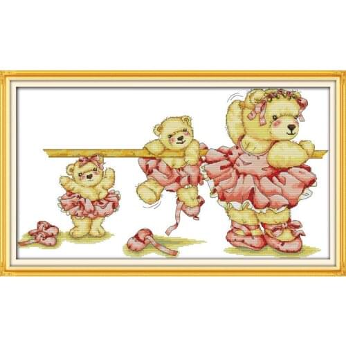 Ballet Bear Joy Sunday Cross Stitch Kits Animal Patterns 14CT 11CT Printed Counted Cotton Handmade Embroidery for Needlework Set