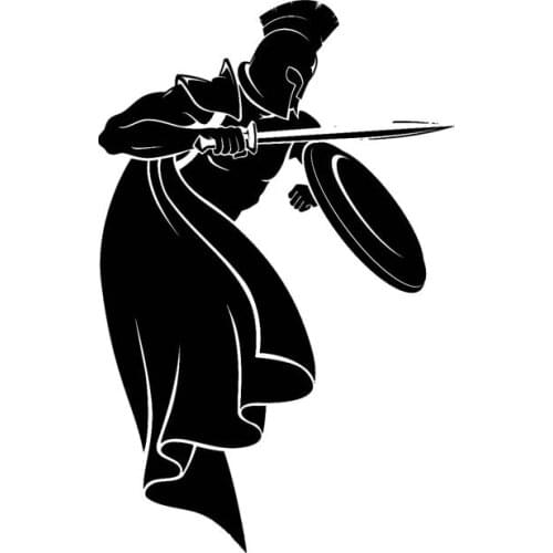9.6*14.9CM Roman Brave Soldier Ready To Fight Covering The Body Warrior Car Sticker Black/Silver Vinyl C21-0029