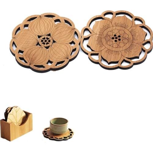 Wooden Coaster Mat Bamboo Lotus Drink Coasters Mat Table Mat Placemat Kitchen Accessories Decoration Home Cup Placemat