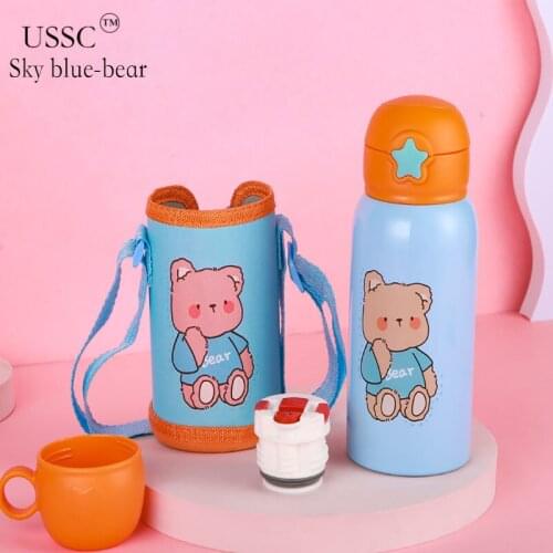 USSC Childrens Thermos Cup With Straw Vacuum Cup Dual-purpose Kindergarten Cartoon Fall Proof Portable Water Bottle HZ030
