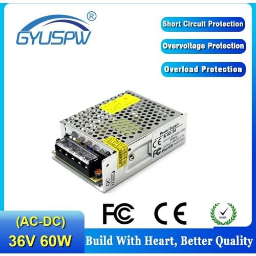 Switching Power Supply DC36V 1.7A 60W Power Source Transformer AC100-240V Input to DC 36V SMPS For LED Lighting CNC 3D Print