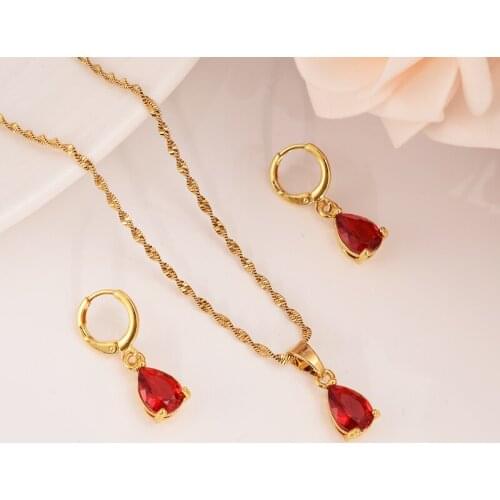 African gold pendant Necklace Earring Set Women wedding bridal Party Gift Waterdrop charms women girls Fine Jewelry gift