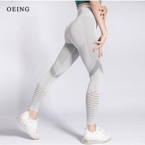 OEING Seamless Yoga Leggings Women High Waist Push Up Sport Pants Breathable Stripe Hollow Tights Legging Fitness Gym Yoga Pants