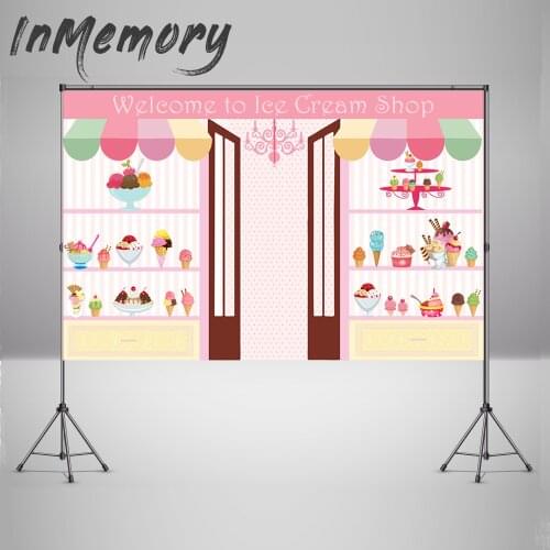 Ice Cream Store Parlor Girls Pink Background Newborn Baby Shower Backdrops Ice Cream Party Decoration Birthday Party Banner