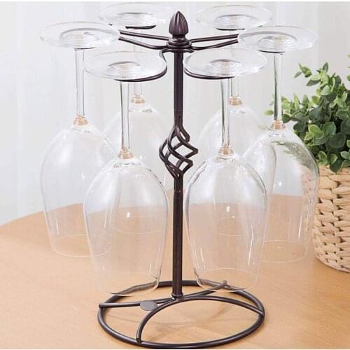 Metal Tabletop Stemware Storage Rack Wine Glass Cup Holder with 6 Hooks for Home UD88