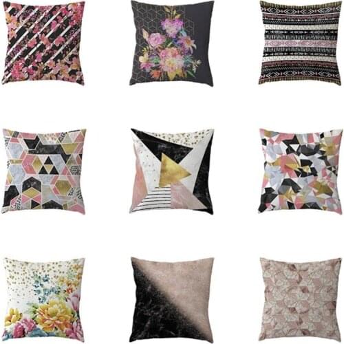 Marble Cushion Cover 45x45cm Polyester Peach Skin Pink Geometric Stripes Gold Colorful Flowers Home Sofa Decor Pillow Cases