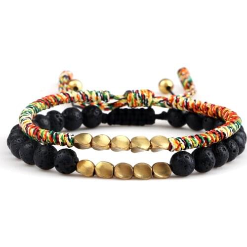 2pcs/set Men Bracelets Natural Lava Stone Tiger Eye Beads Bracelet Braided Rope Handmade Adjustable Jewelry for Women Charm Gift