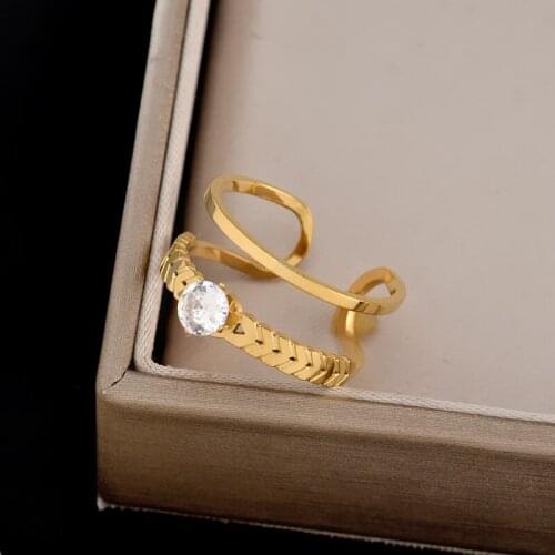 Stainless steel set diamond small public opening light luxury advanced sense double contracted sweet index finger ring female