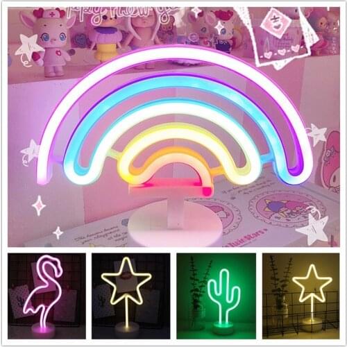 Neon Sign USB LED Decoration Unicorn Flamingo Lamp Moon Rainbow for Home Kid Room Bedside Night Light Decor Light for Children