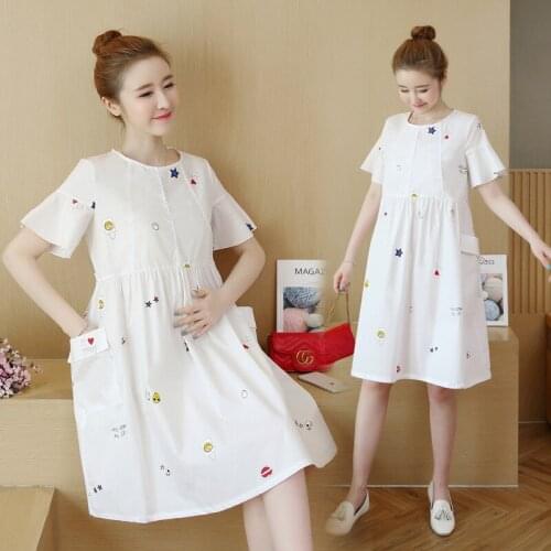 New Maternity Dress Summer Dresses For Pregnant Women Clothes Korean Version Long Loose Short-sleeved Dress