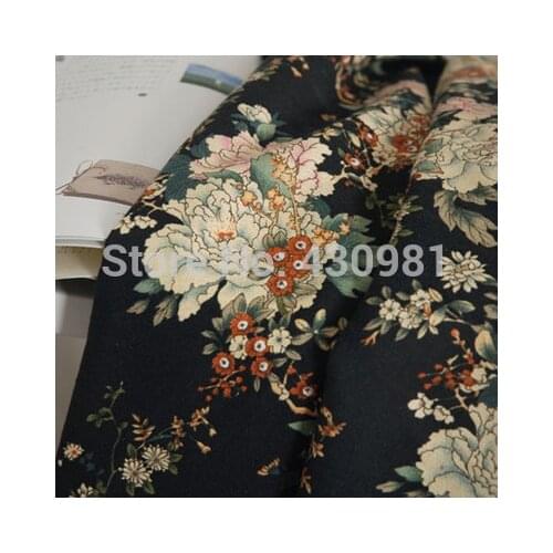 Wholesale large flowers print chinese traditional fabric for sewing curtain cotton linen material soft dress fabric tecido