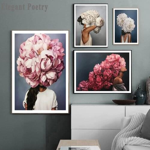 Feather Flower Woman Head Canvas Poster Nordic Abstract Wall Art Print Painting Modern Decorative Picture Living Room Decoration