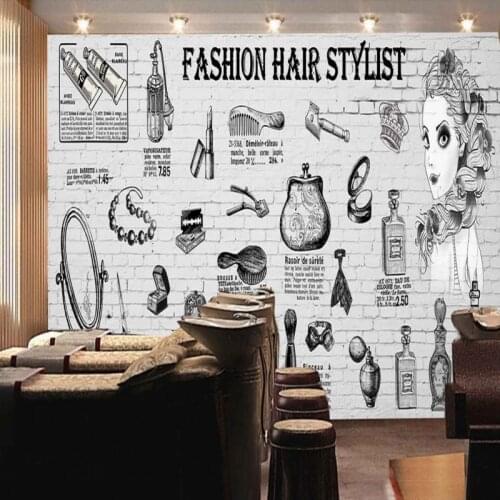 Drop Shipping Custom Wall Mural Custom Europe American Trend Brick Wall Barber Shop Background Mural Shopping Mall Wallpaper