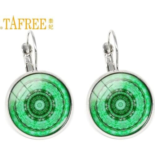 TAFREE 2017 mandala peridot clip on Earrings green hoop jewelry brincos grandes fashion para mulheresWomen accessories C412