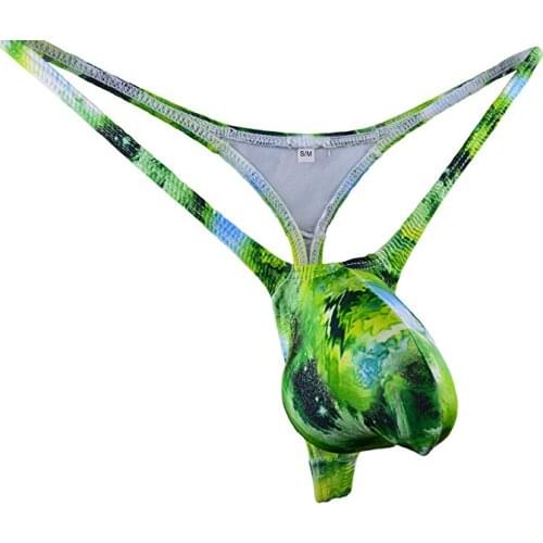 Mens G-string String Beach Thong Contoured Pouch Bulge Gay Straight T-back Green Flower