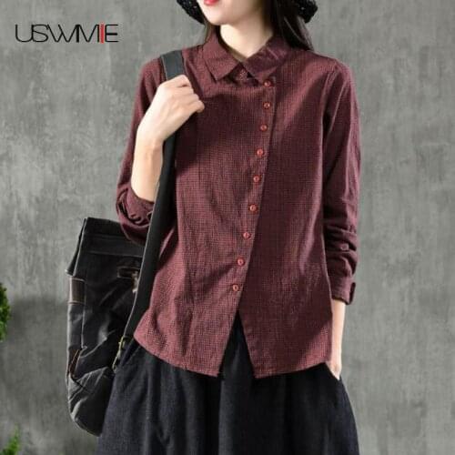 Женские льняные рубашки USWMIE China At AliExpress