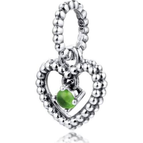 Spring Green Beaded Heart Beads fits For Bracelets Necklaces 100% 925 Sterling-Silver-Jewelry Charms Free Shipping