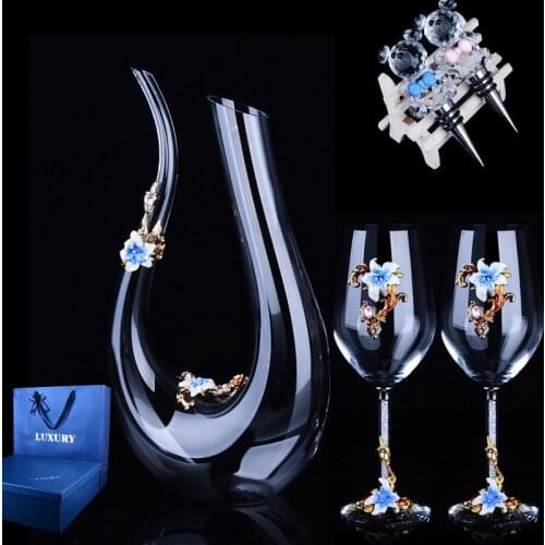 European Style High-end Creative Enamel Crystal Cup Red Wine Cup Tall Glass Sobering Set Drill Wedding Gift Engraving