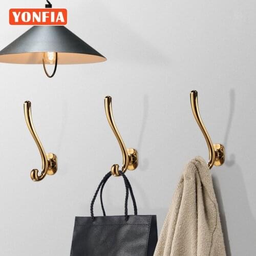 YONFIA 3130 Black Gold Wall Towel Hook Coat Hook for Bathroom Door Zinc Alloy Clothing Coat Hook Hanger for Kitchen Hardware