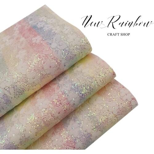 New Rainbow 22x30cm A4 sheet Blushed Light Rainbow Lace Chunky Glitter Faux Fabric For Bows, Accessories, Bags, Craft DIY