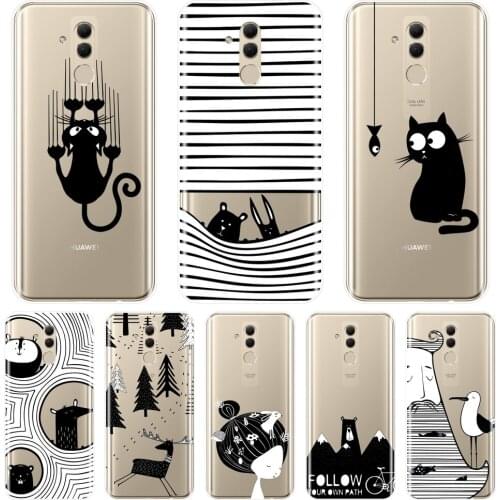 Back Cover For Huawei Mate 20 10 9 Pro Silicone Soft Black Cat Dog Rabbit Bear Case For Huawei Mate 7 8 9 10 20 Lite Phone Case