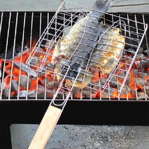Grill Net Clamp Classic Fish-shaped Long Handle Practical Fish Roasting Bracket for Home Barbecue