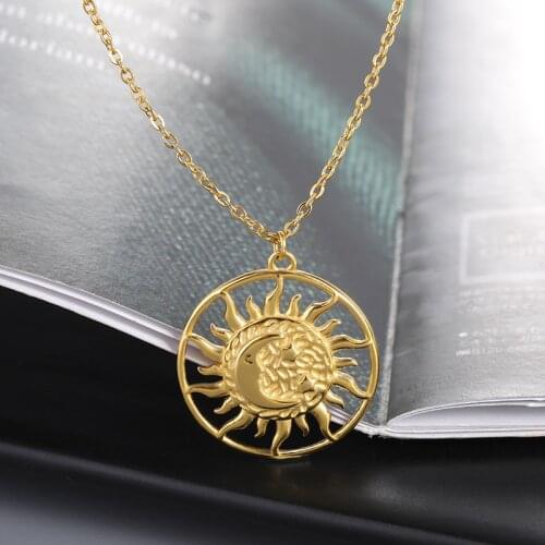 Womens Fashion Moon Sun Star Charm Celestial Dainty Necklace Stainless Steel Couple Necklaces Collier Femme 2021 Bff