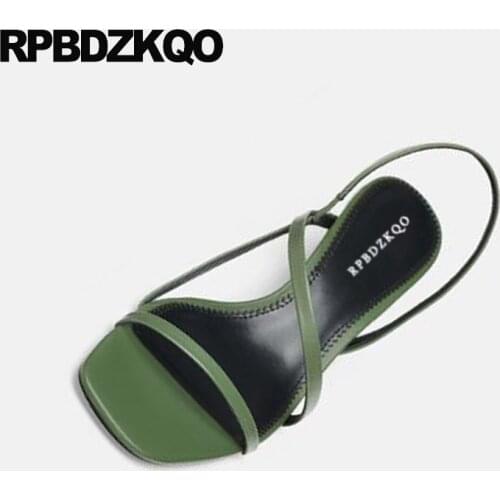 Open toe block shoes slingback strappy thick runway plus size slip on women sandals 2019 summer green korean strap big holiday