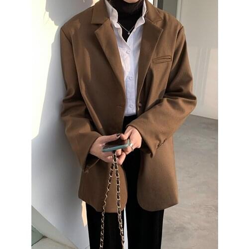 Autumn Winter Elegant Suit Jacket For Women Vintage Chic Office Wear Blazers Ladies High Street Loose Blazer Suit Outwear