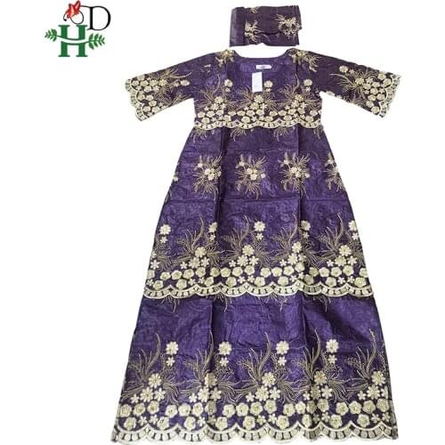 H&D Bazin Riche Fabrics Women Maxi Dress African Ankara Dresses Traditional Embroidery Dashiki Dress Robe Africaine Femme 2021
