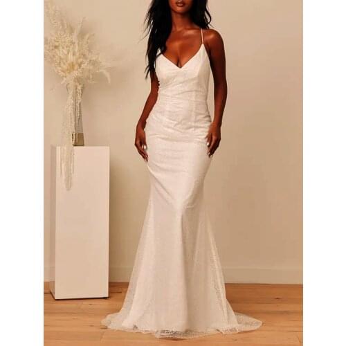 5162 New In Fashion Ivory V-neck Natural Mermaid/Trumpet Floor-Length Sequins Evening Dress/Bridal Engagement Gown Free Shipping