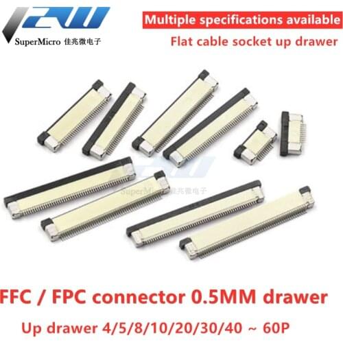 10pcs/lot Conector FPC FFC 0,5mm/1.0mm Cable plano conectores PCB SMT ZIF 4 5 6 7 8 10 12 16 18 20 26 28 30 32 36 40 50 54 60p