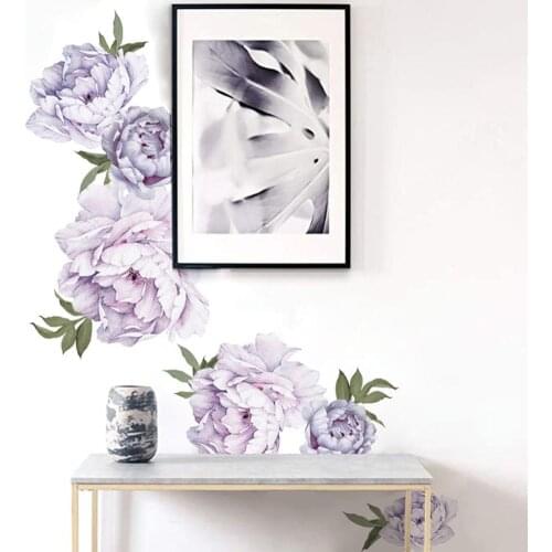 2Pcs Peony Flower Self Adhesive PVC Wall Sticker Home Living Room Hallway Decal