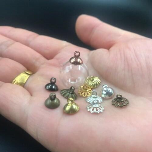 20pcs 16mm clear round Orb ball shape glass globe bubble glass vial pendant metal cap glass bottle cover dome jars accessory