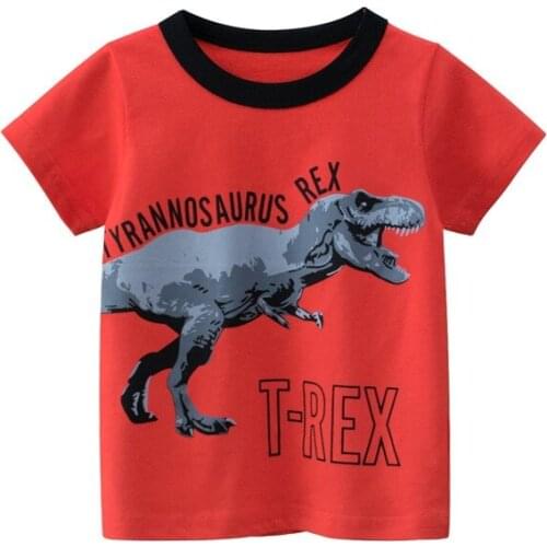 2021 Summer 2-9T ChildrenS Birthday Clothing Dinosaur Car Striped Print Short Sleeve Basic Tops Cartoon T Shirt For Kids Boy